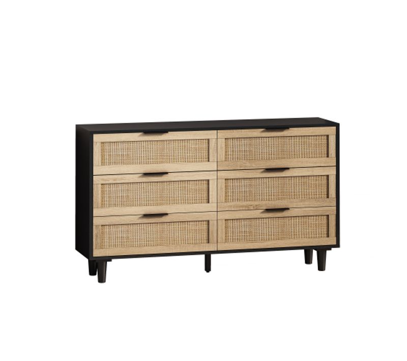 Commode à 6 Tiroirs, Commode Bois En Rotin De Couleur Chêne