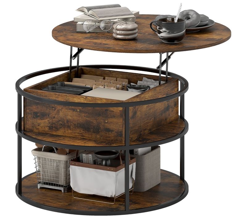 Table Basse 80×80×61.5 Cm Avec Hauteur Réglable,brun En Bois