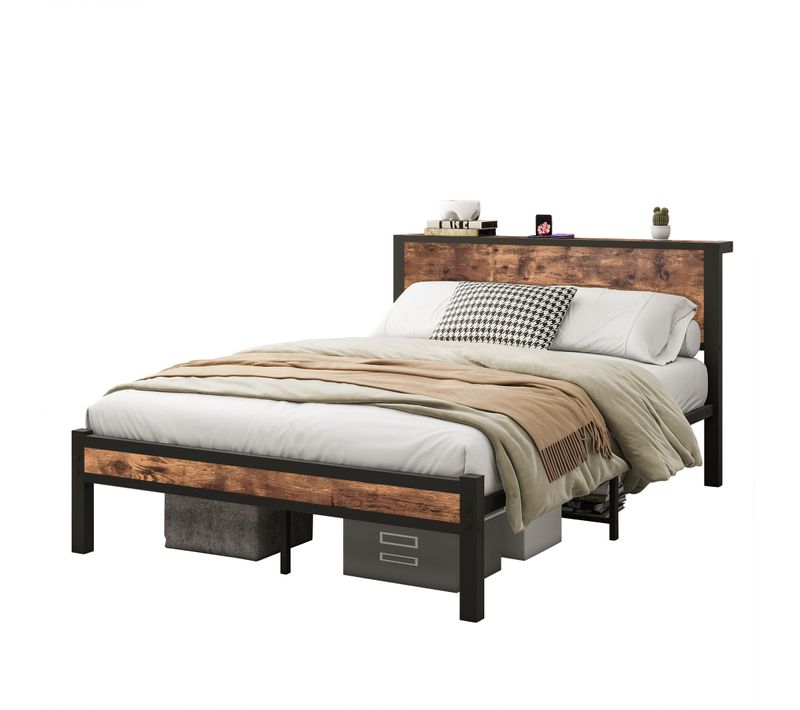 Lit Adulte 140x200 Cm En Métal,brun Antique