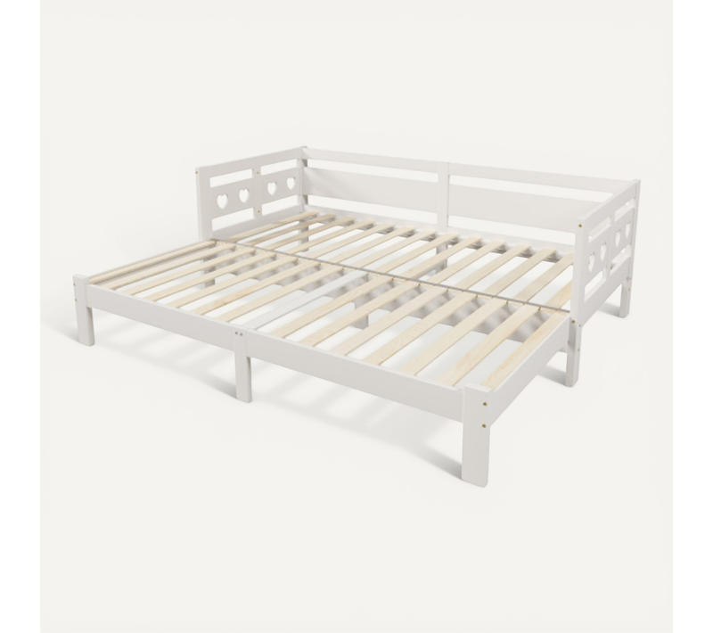 Lit Gigogne 90x200 Cm Avec Sommier à Lattes Dépliable, En Forme De Cœur, En Pin, Blanc