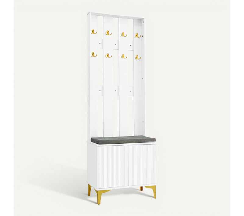 Vestiaire D'entrée Avec Armoire à Chaussures Et Coussin, Avec 8 Crochets, Blanc