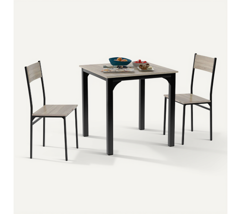 Ensemble De Table Avec Lot De 2 Chaises, Pour Salle à Manger Et Salon, Pieds En Métal, Chêne