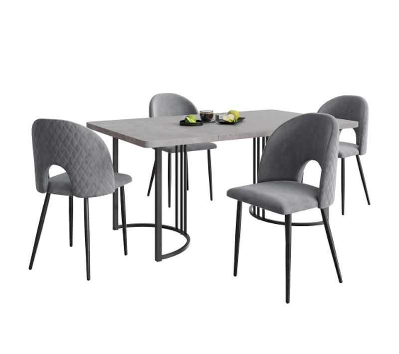 Ensemble De Table Avec Lot De 4 Chaises, Pieds De Chaise Réglables, Pieds De Table Noirs, Gris