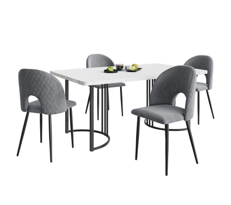 Ensemble De Table Avec Lot De 4 Chaises, Pieds De Chaise Réglables, Panneau Blanc, Gris