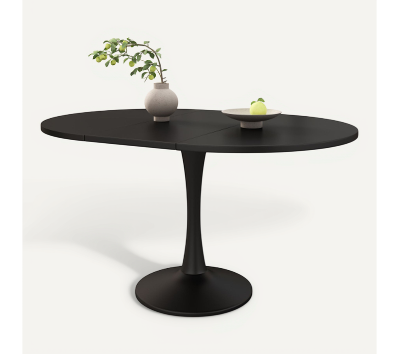 Table à Manger Extensible Ovale Noire, Base Ronde