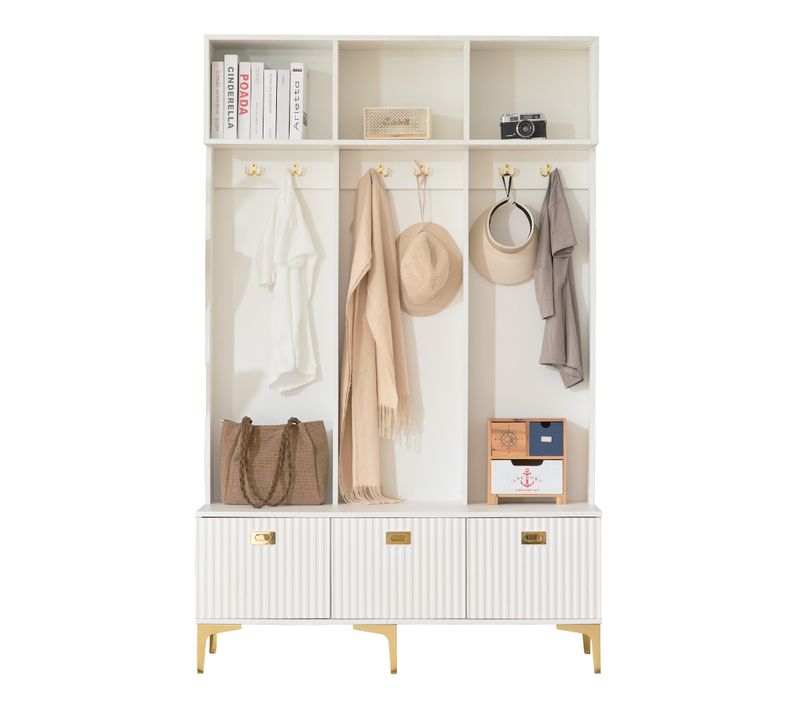 Vestiaire Blanc Meuble D’entrée Blanc Avec Rangement Et Banc H.191.5cm