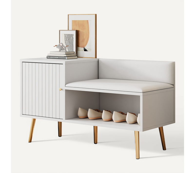 Meuble à Chaussures Bas Blanc Avec Banc Et Rangement 100x38x58cm