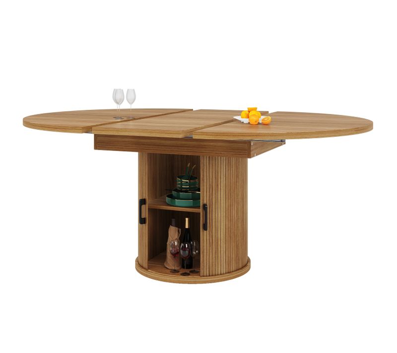 Table à Manger Extensible Ronde Bois 118-158cm 6 Personnes Avec Rangement