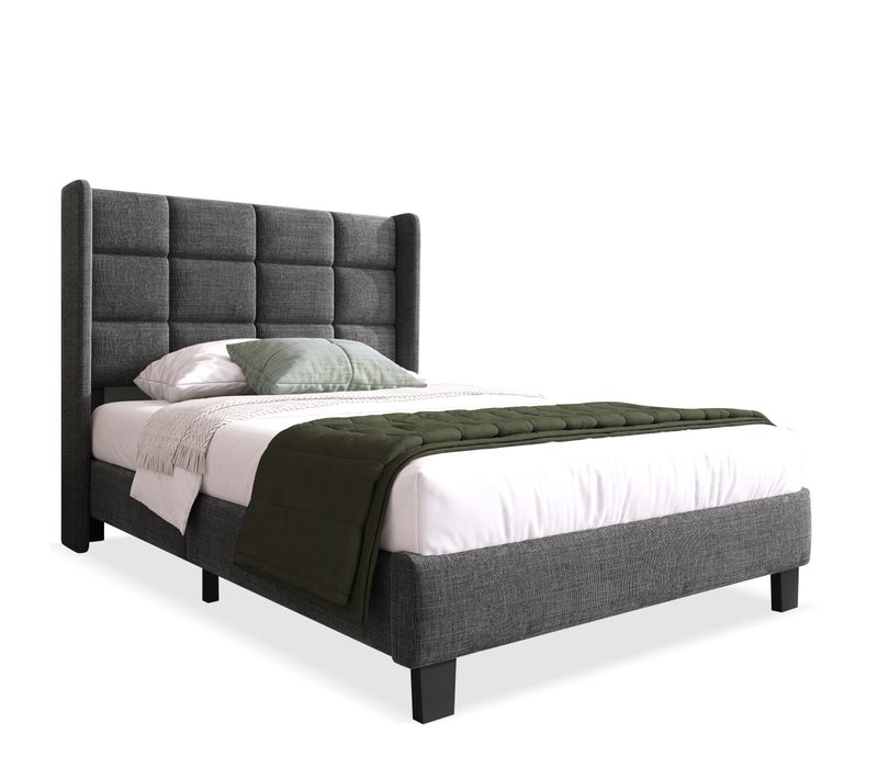 Lit90x200,lit 1 Place,lit Adulte,cadre De Lit,tête De Lit,lin,gris