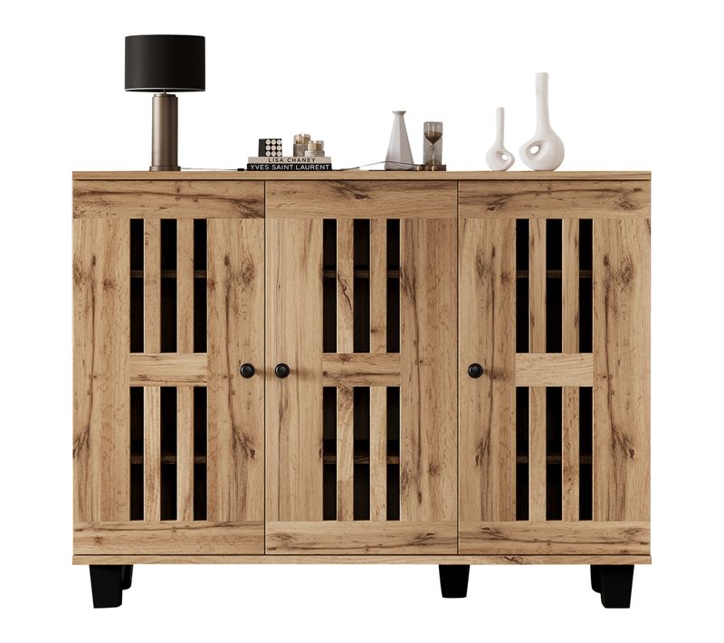 Buffet, Meuble à Chaussures Imitation Bois 3 Portes
