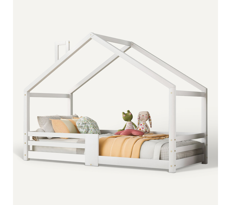 Lit90x200,lit Cabane,lit Enfant,protection,cadre De Lit,bois,blanc