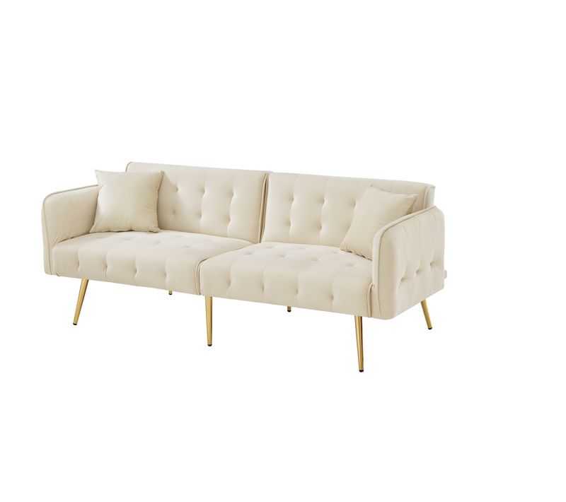 Canapé Convertible Réglable 2 Places Beige, Canapé-lit En Velours 178 Cm