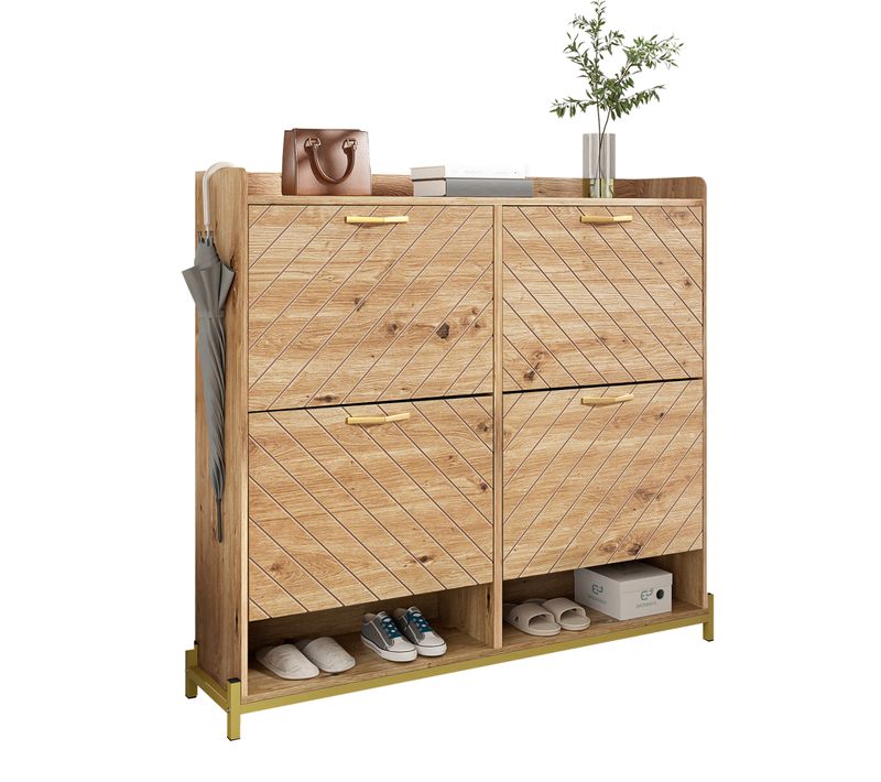 Meuble à Chaussures Avec Rangement, 4 Portes Et 2 Niches Imitation Bois