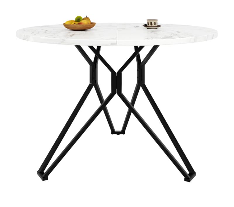 Table à Manger Ronde Blanche Avec Pieds En Métal Noir, Plateau En Mdf, Pour Salle à Manger