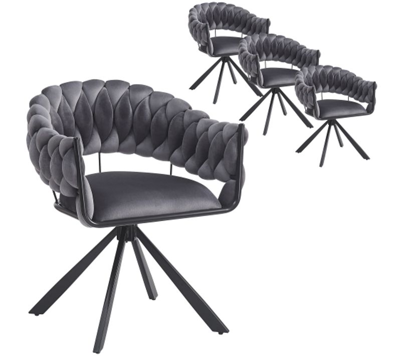 Lot De 4 Chaises De Salle à Manger En Velours Gris, Pieds Réglables En Métal Noir