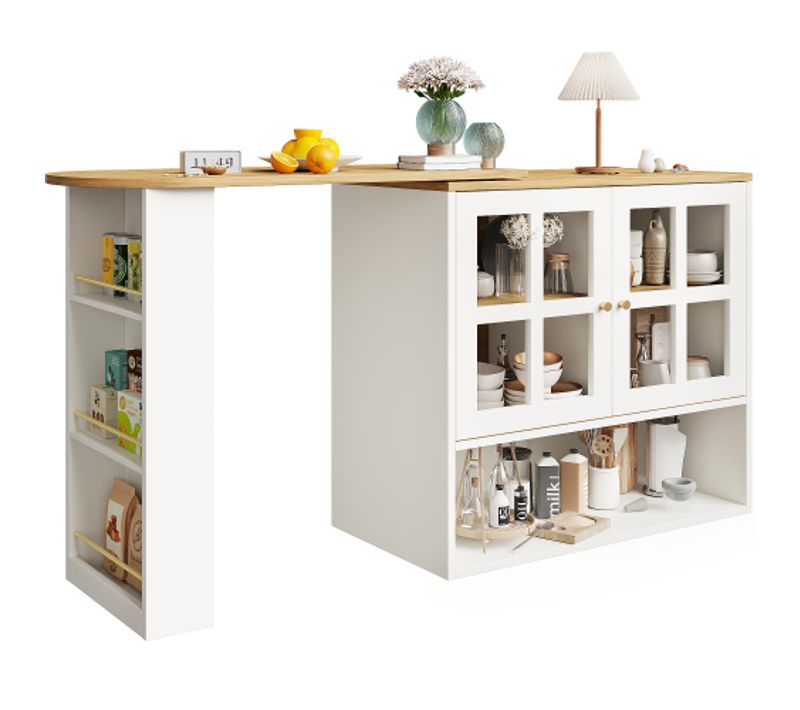 Table à Manger Rotatif à 360°, Table Avec Des Étagères Et 2 Portes, Blanc