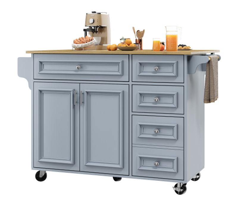 Desserte De Cuisine Extensible à 5 Roulettes Avec 4 Tiroirs, 2 Portes Et Porte-serviettes, Bleu