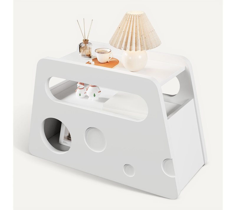 Table D'appoint Blanc à Roulettes, Bout De Canapé, Niche Pour Chat Et Rangement