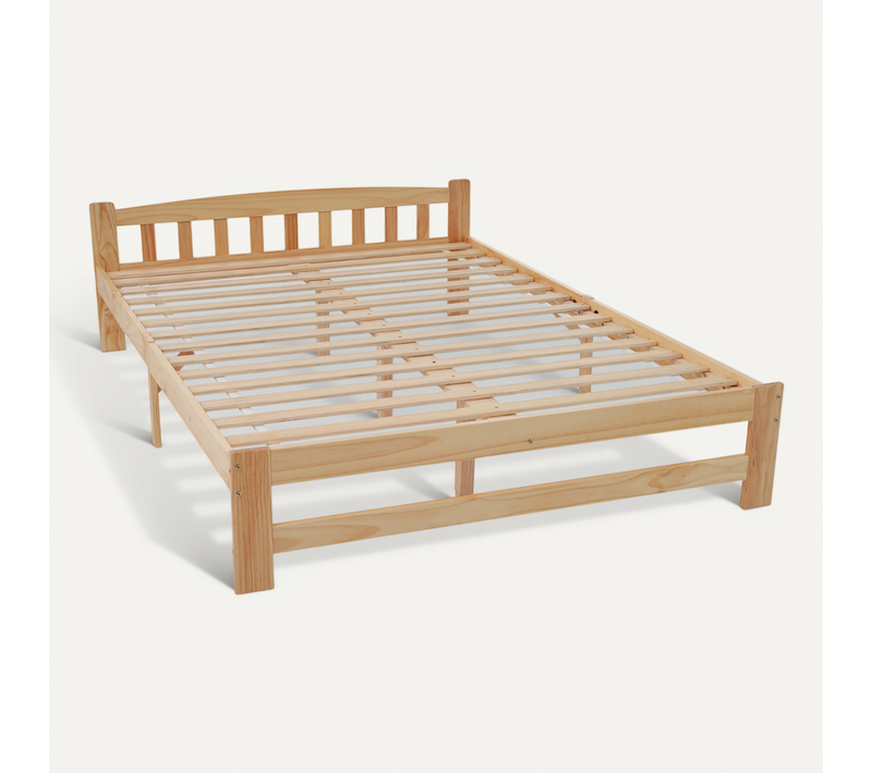 Lit Adulte 140x200 Cm 2 Places Cadre En Bois Naturel Avec Sommier à Lattes