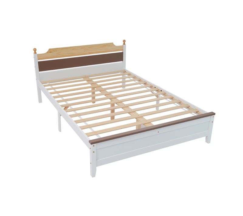 Lit Double 140x200cm En Bois Blanc, Cadre En Bois Robuste Avec Sommier