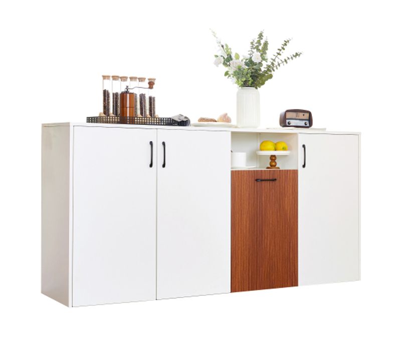 Buffet De Salon Rectangulaire, Buffet Blanc Avec 4 Portes Et Rangement Ouvert