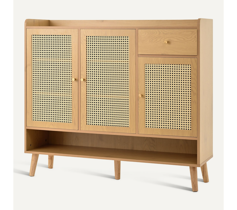 meuble à Chaussures Imitation Bois Avec Tiroir Et 3 Portes – Rangement Pratique, Pieds En Bois