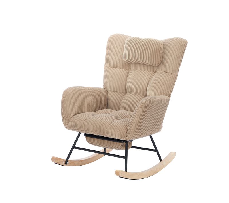 Fauteuil Rocking-chair,rangement,haut Dossier,repose-pieds Caché,tissu Corduroy,marron