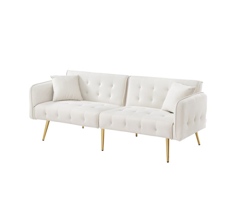 Canapé Convertible,2 Places ,clic Clac Avec Dossier Et Accoudoir Réglable,velours,mousse,blanc