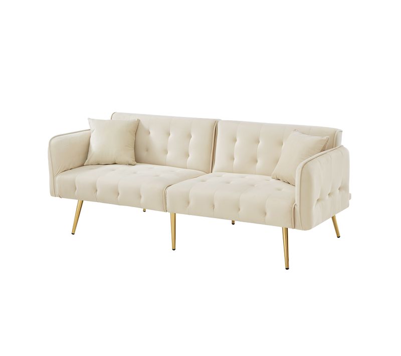 Canapé Convertible,2 Places ,clic Clac Avec Dossier Et Accoudoir Réglable,velours,mousse,beige