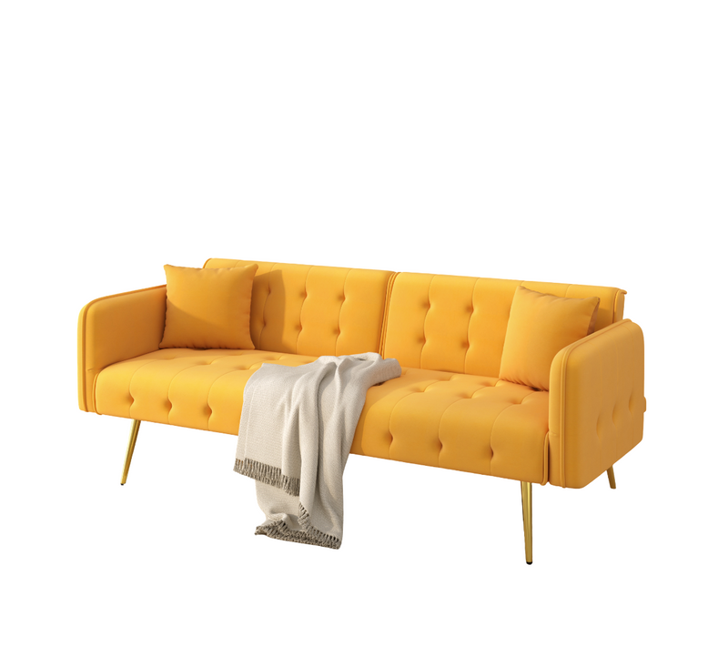 Canapé Convertible,2 Places ,clic Clac Avec Dossier Et Accoudoir Réglable,velours,mousse,jaune