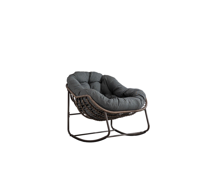 Chaise Oeuf à Bascule De Jardin En Rotin Avec Coussin Épais, Acier Et Polyester, Gris Foncé