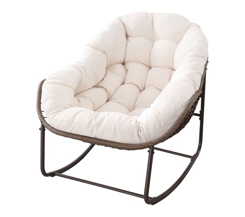 Chaise à Bascule Oeuf En Rotin Pour Jardin Avec Coussin Confortable, Blanc