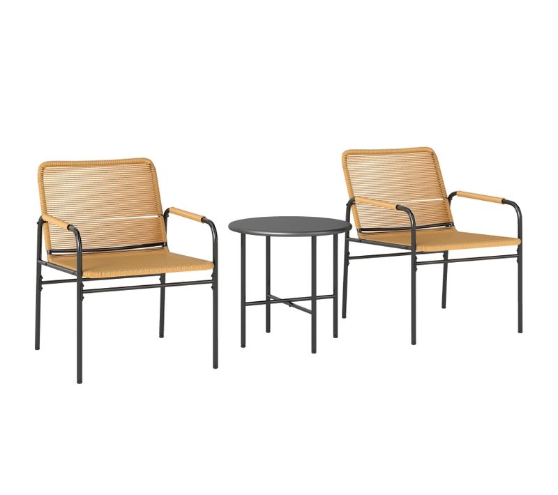 Salon De Jardin Outsunny 3 Pièces, 2 Fauteuils + Table Ø50×48 Cm, Rattan Pe/acier, Jaune