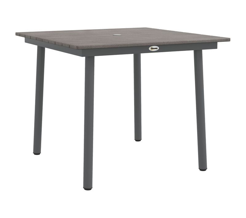 Table De Jardin Carrée Aluminium Gris Foncé Avec Trou Pour Parasol Et Plateau Hdpe Moderne