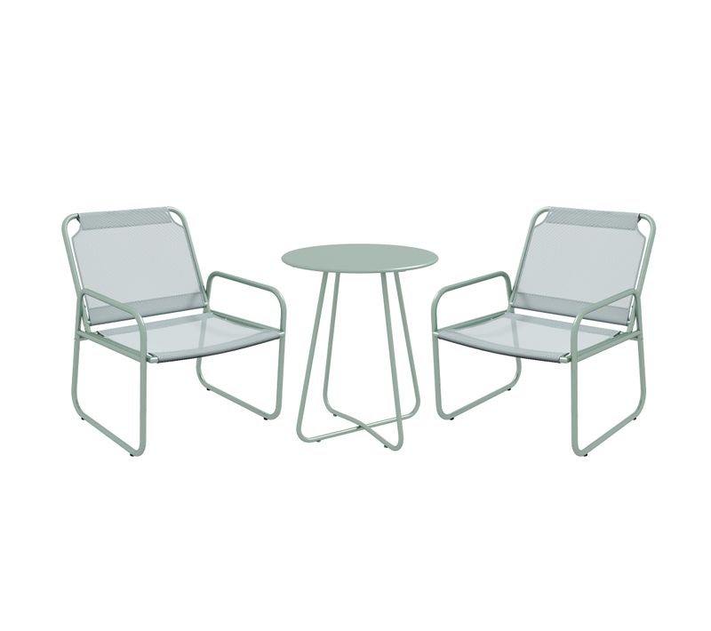 Salon De Jardin Bistro 3 Pièces Métal Et Tissu Mesh Vert Avec 2 Chaises Et Table Moderne