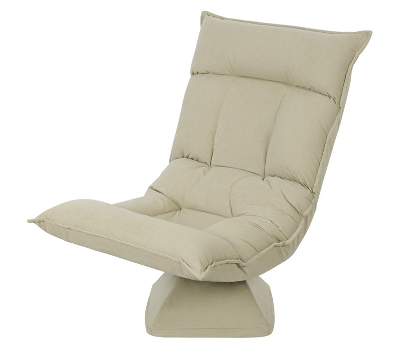 Fauteuil De Sol Pliable Tissu Beige Rotatif, Dossier Réglable, Coussins Épais