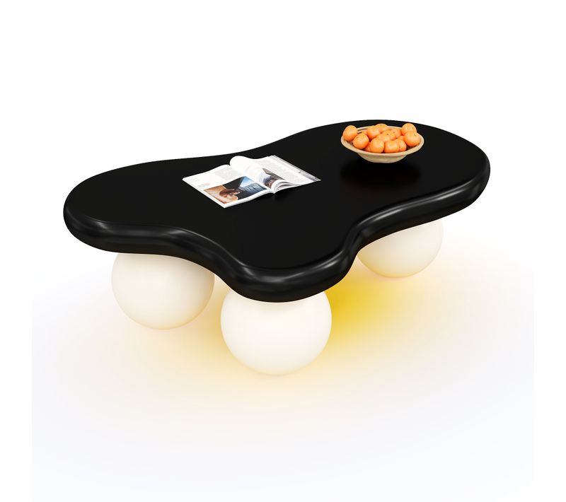 Table Basse Nuage Mdf Noir Et Blanc Avec LED 16 Couleurs, Design Ludique Et Sécurisé