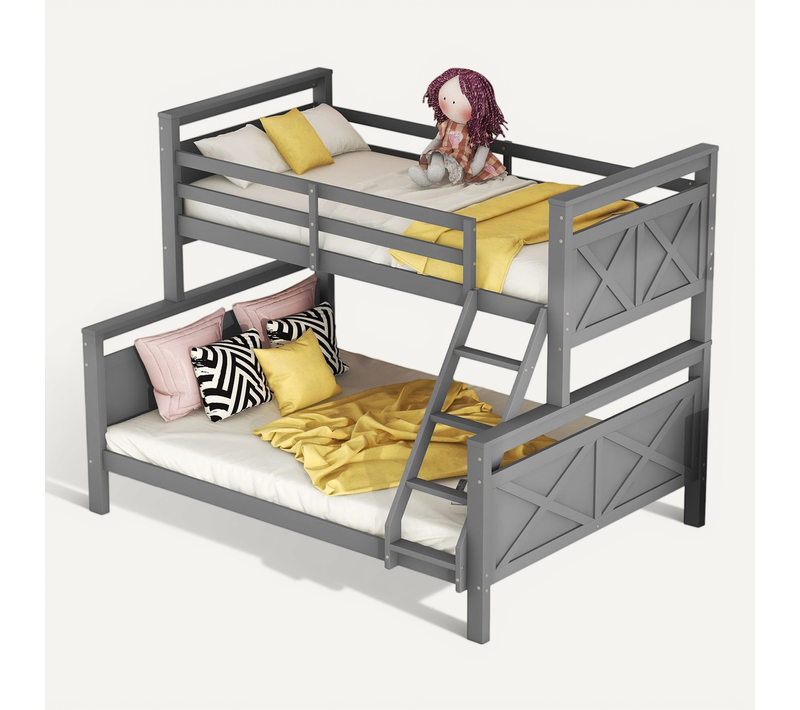 Lit Superposé En Bois 90/140x200 Cm, Transformable En 2 Lits, Échelle Sécurisée, Gris
