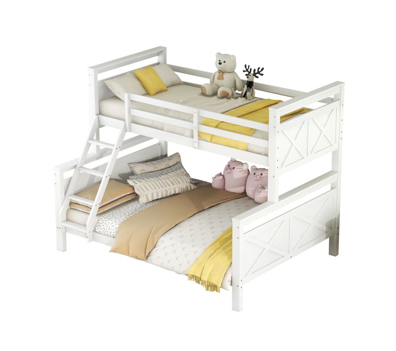 Lit Superposé 90/140x200 Cm En Bois De Pin, Transformable En 2 Lits, Échelle Sécurisée, Blanc