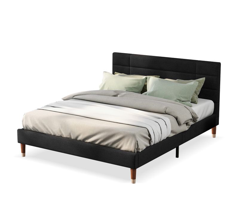 Lit 140x200 Cm - Lit Capitonné Avec Sommier à Lattes Robuste - Lin Élégant - Noir