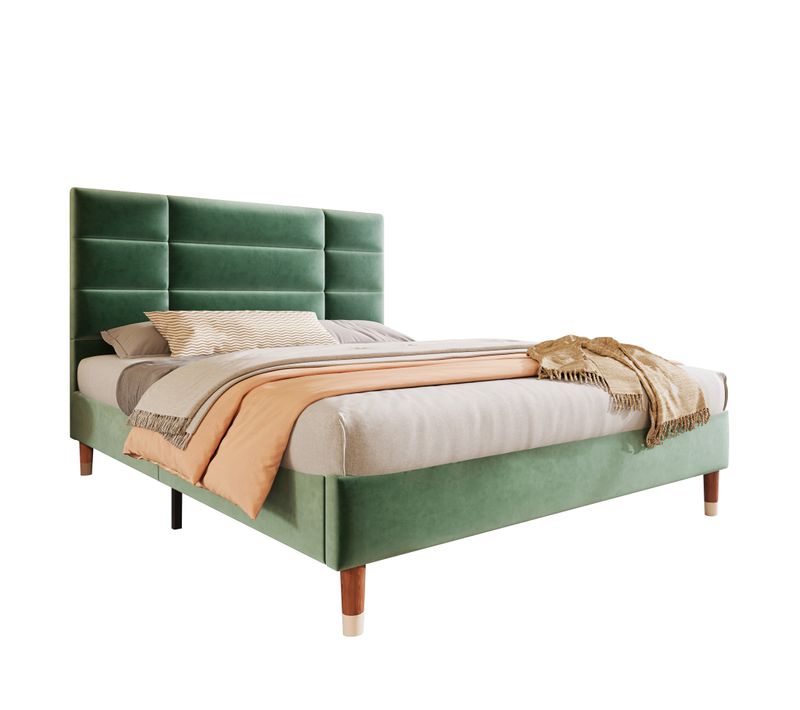 Lit 140x200 Cm - Lit Capitonné Élégant Avec Sommier à Lattes Robuste - Velours Doux - Vert
