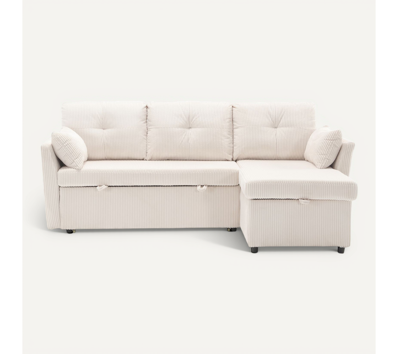 Canapé Convertible 3 Places Extensible Moderne 206x130x66/88cm Avec Assise Coffre, Tissu, Beige