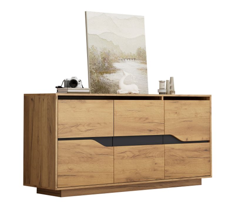 Buffet De Salon, Buffet Bois Avec Étagères Réglables, Sans Poignées