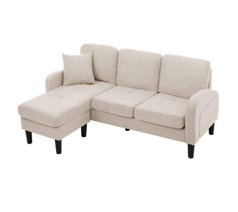 Canapé Angle 3 Places Avec Méridienne, Cotton-lin, Beige, 166 X 118 X 77 Cm