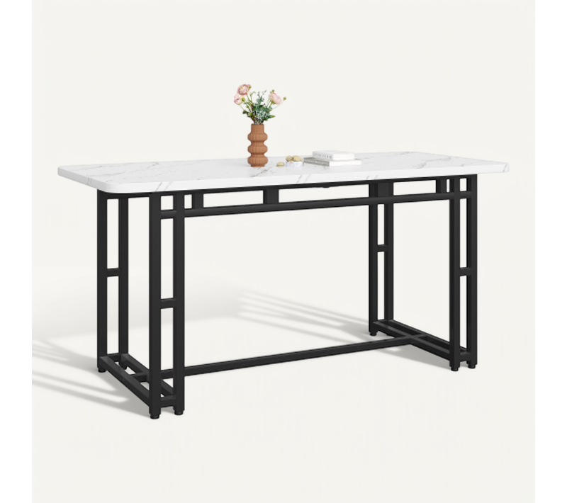 Table à Manger Rectangulaire 140x80 Cm Avec Pieds En Métal Noir