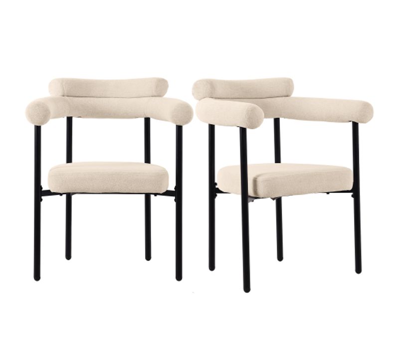 Lot De 2 Chaises De Salle à Manger En Tissu Suédé Beige, Sièges En Anneau, Moderne Et Simple