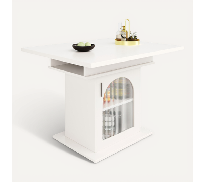 Table à Manger Extensible, Table à Manger Blanc 140x80 Cm, 3 Niveaux De Rangement