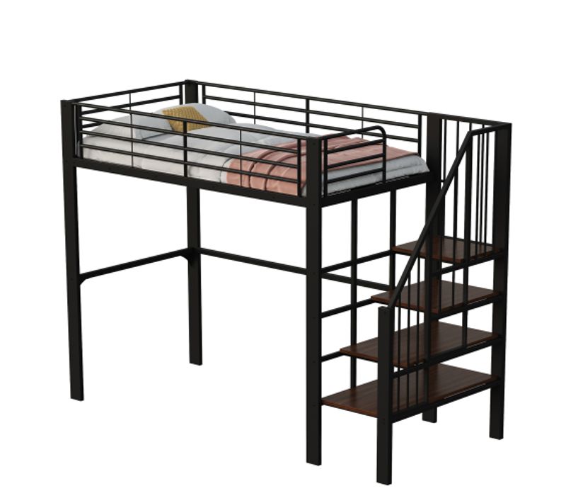 Lit Mezzanine 90x200 Cm Pour Enfants Et Adultes, Avec Escalier