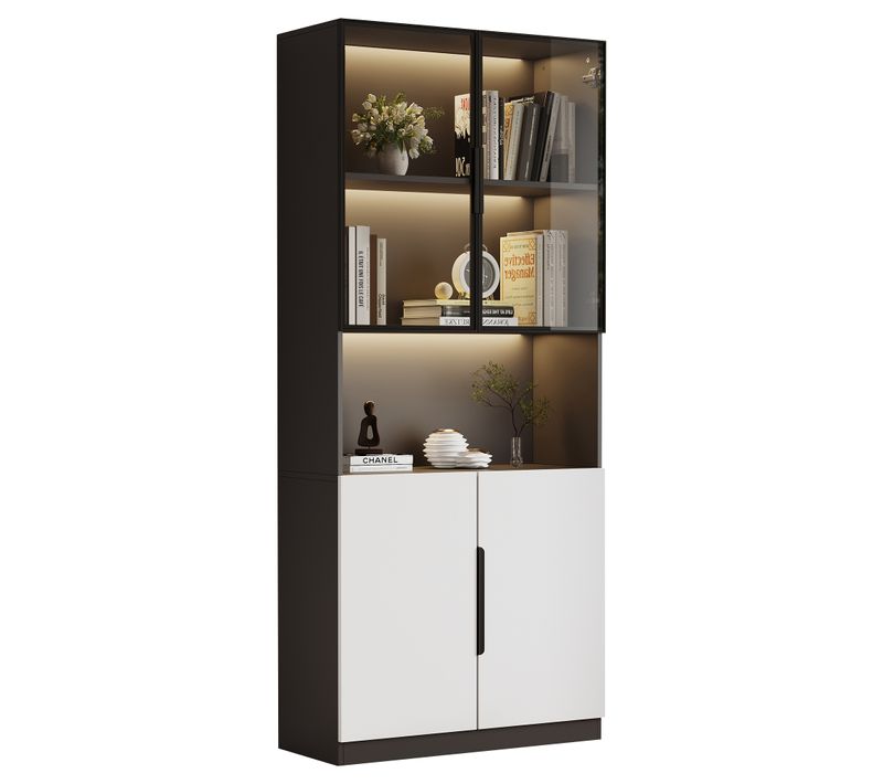 Vitrine LED H.200 Cm Avec 2 Portes En Verre Trempé Et Étagères Ajustables – Rangement Pratique