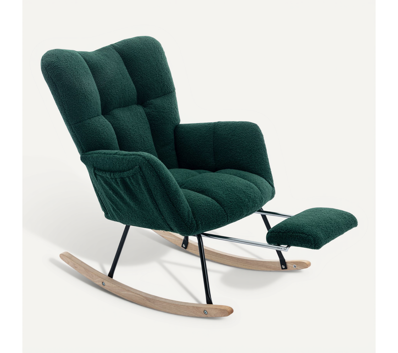 Fauteuil à Bascule Vert En Tissu Teddy Doux Avec Repose-pieds – Chaise De Salon
